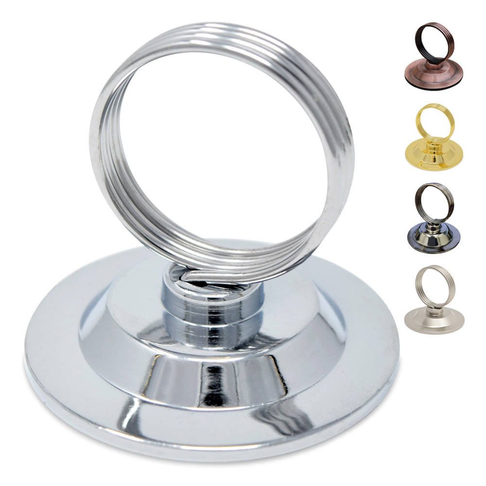 Place Card Holder, Flat Round Base & Ring Style, Chrome Gray Bunny