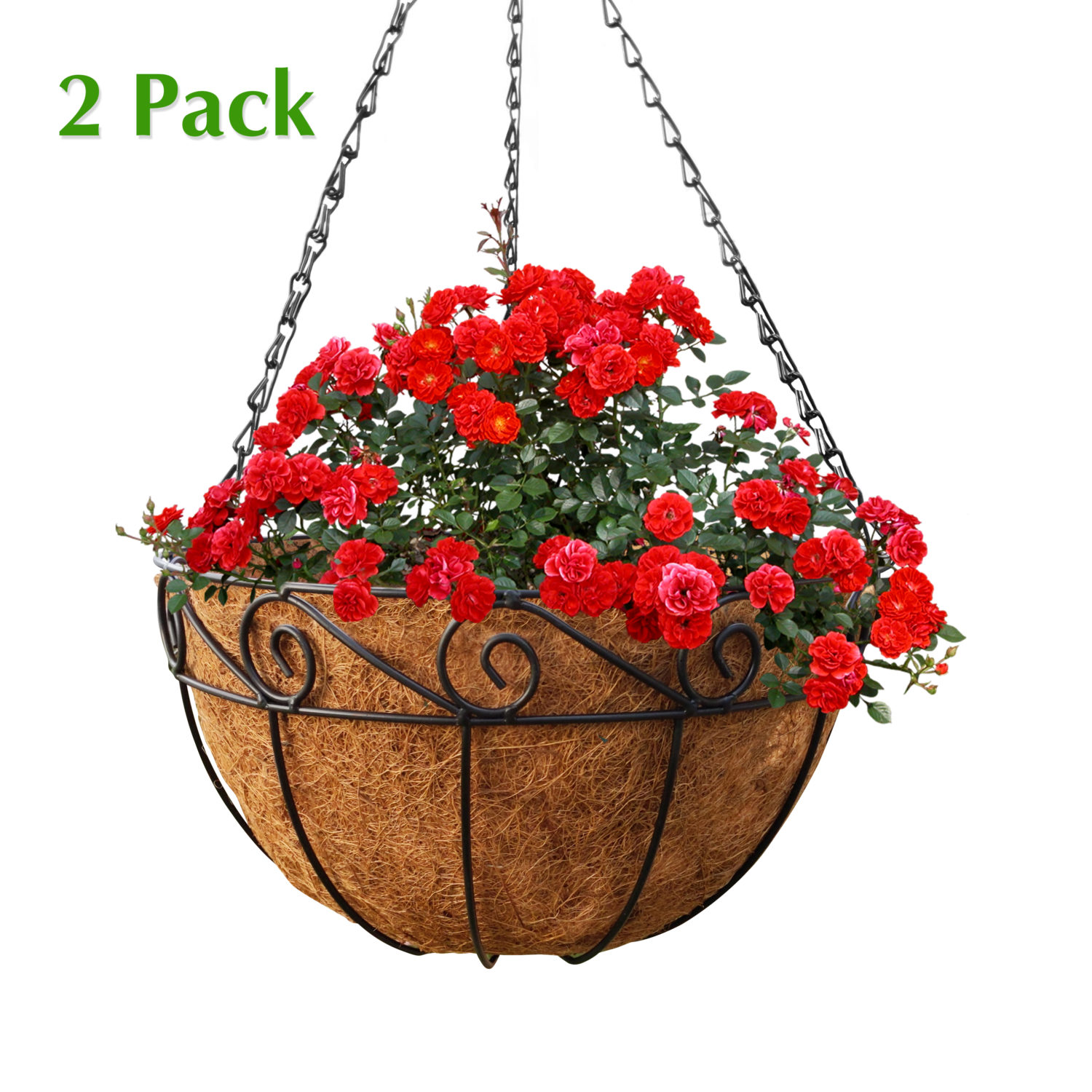 Metal Hanging Planter Basket With Coco Liner 2 Pack 14 In Diameter Hanging Flower Pot Round 3312