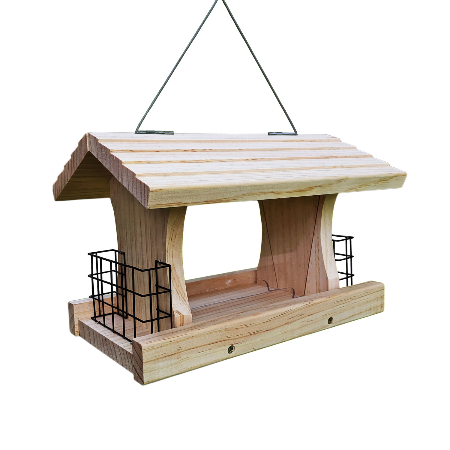 Deluxe Hopper Feeder With 2 Suet Cages, Solid Wood Large Wild Bird