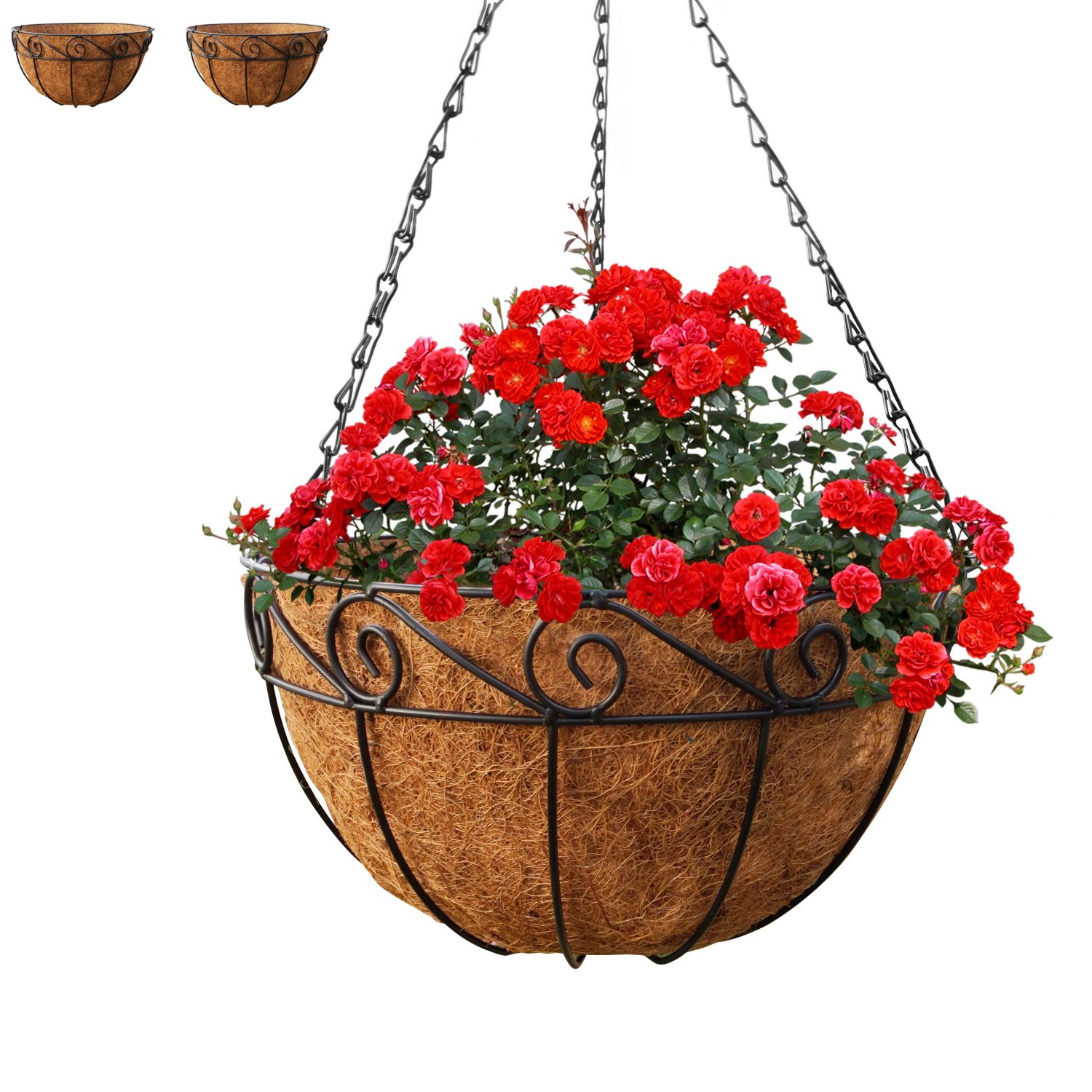 Hanging Planter Baskets Hanging Flower Pot Round Wire Plant Holder Watering Basket Chain Porch Decor For Lawn Patio Garden Deck Gray Bunny