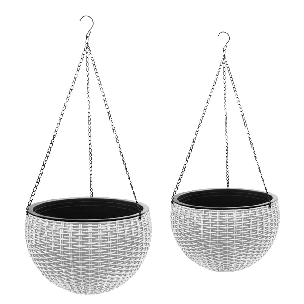SelfWatering Hanging Planter Basket with Water Reservoir, White, Self Watering Round Resin