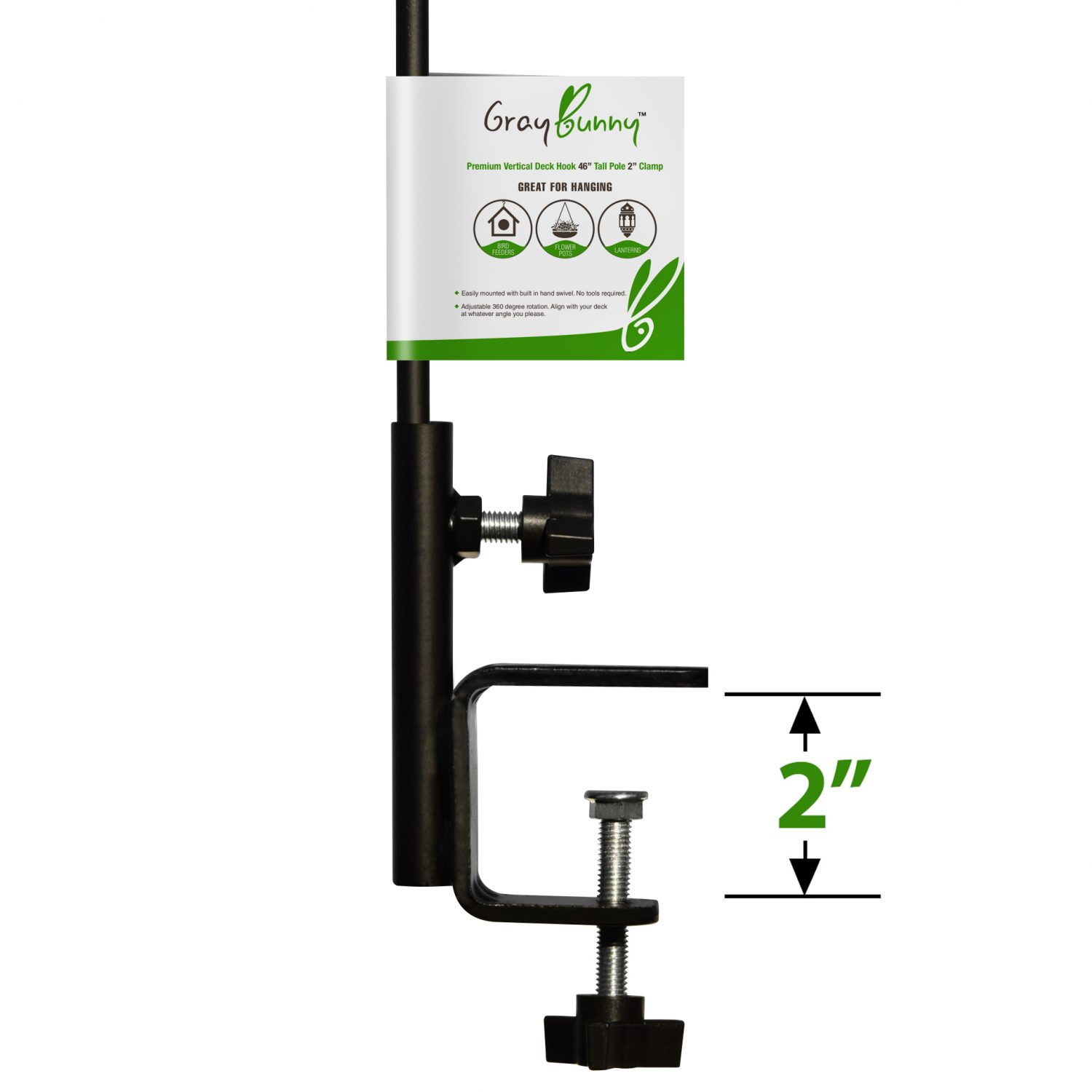 GrayBunny Vertical Deck Hook for Bird Feeders, Birdhouses, Planters