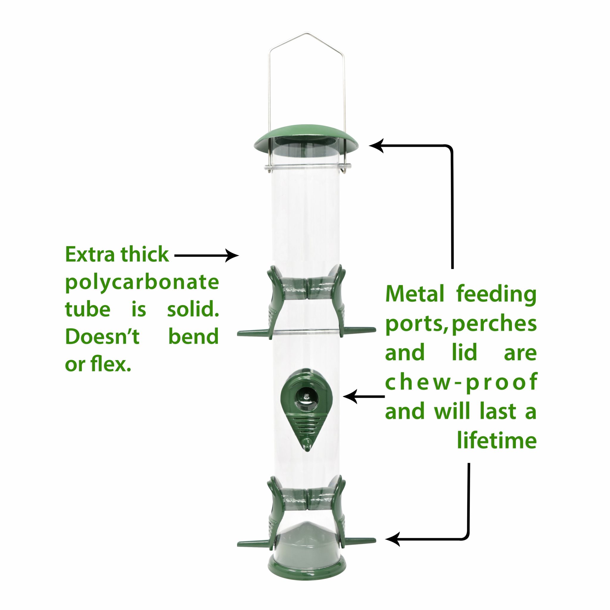 Classic Metal Tube Feeder, Premium Metal Outdoor Birdfeeder With Steel