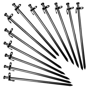 Anbaituor Ground Rebar Stakes Tent Pegs 6P 6 x 12 Long Heavy-Duty Ground Hooks Galvanized Steel Pegs Anchorage Stakes Awning Peg J Shaped Hooks for Garden Trampolines and outdoor Tents Camping 